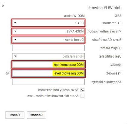 Google Chrome PEAP connection method graphic